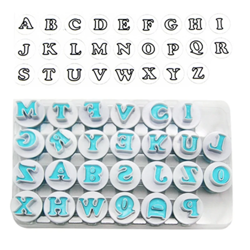 

62Pcs Alphabet & Numbers Fondant Cake Mold, Cookie Stamp Impress, Embosser Cutter, Upper Case Numbers Shape DIY Cookie