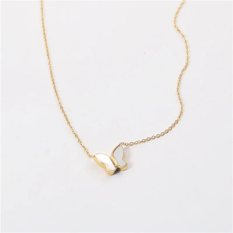 

High End Stainless Steel Jewelry Dainty Chain Shell Butterfly Pendant Necklace For Women