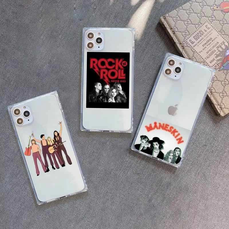 

Luxury cool Maneskin Art soft Phone Case For iPhone 7 8 11 12 X XS XR MINI Pro Max Plus Clear Square Transparent Funda soft