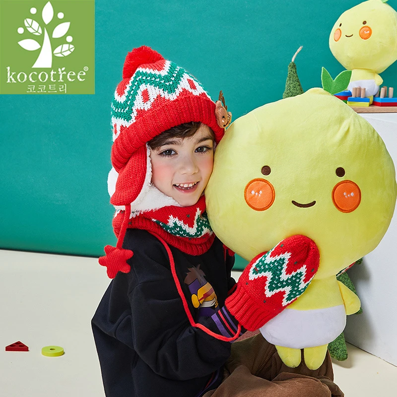 Зимний детский шарф шапка и перчатки наборы для детей Мультяшные животные