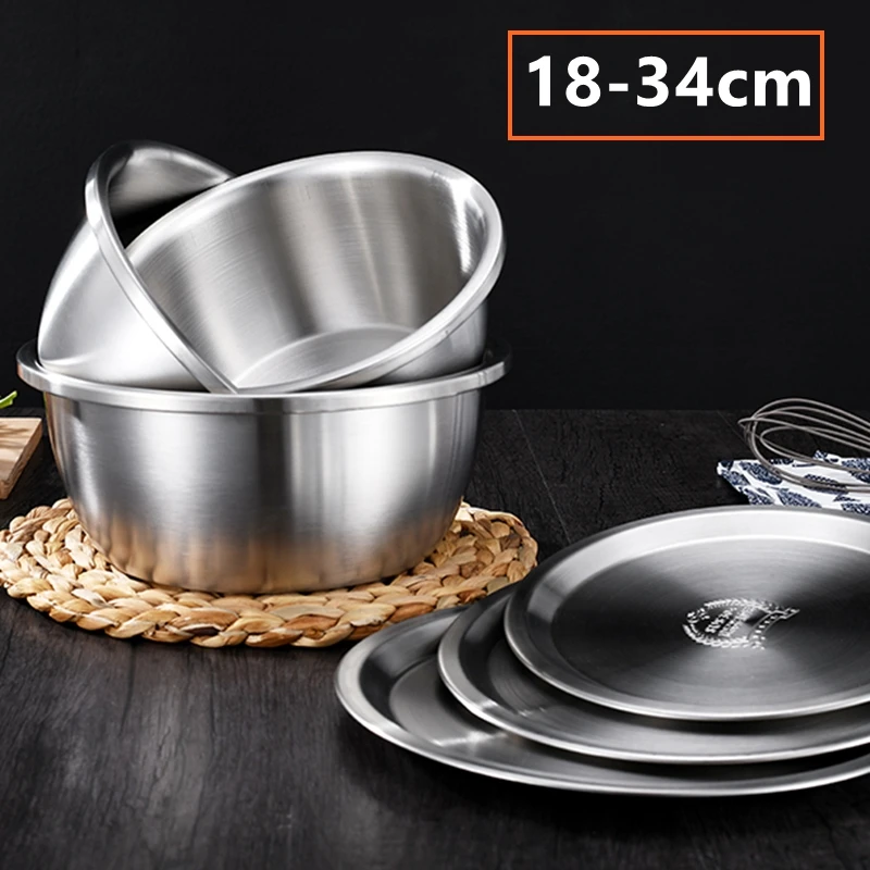 304 Stainless Steel Salad Bowl with Lid Thicken Anti-scald Kitchen Cooking Food Soup Bowl Baking Egg Beater Mixing Storage Bowls