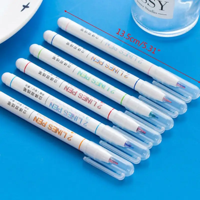 

3/6pcs Double 2 Lines Gel Pen Marker DIY Scrapbooking Journal Decor Stationery School Office Supplies