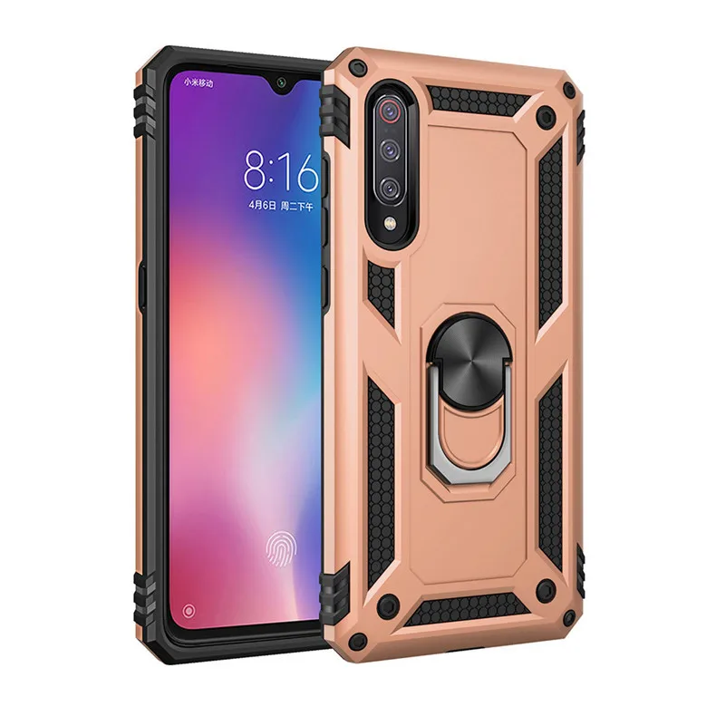 Phone Case for Xiaomi 9 9SE CC9E A3 CC9 A3 Lite 9T 9T Pro Redmi Note 7 K20 Pro 7A PC TPU Anti-fall Back Cover with Ring Bracket - Цвет: Gold