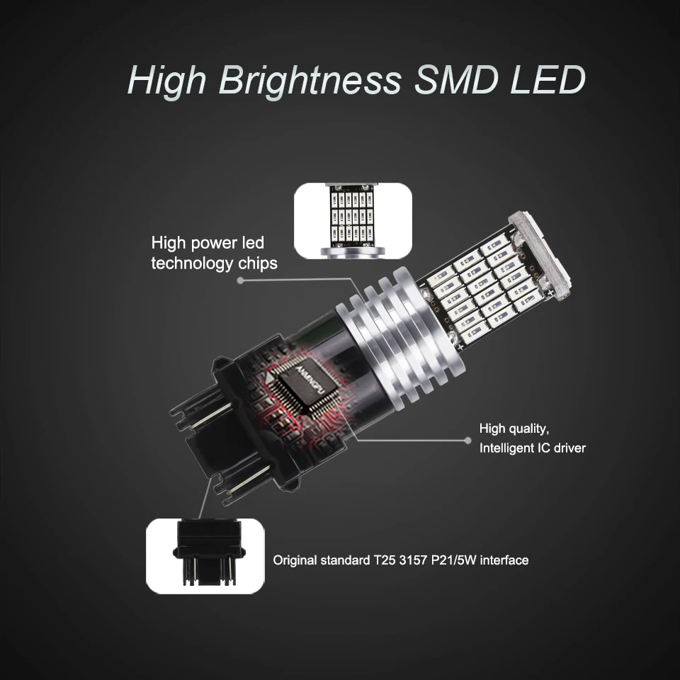 ANMINGPU 2 шт. сигнальная лампа 3157 светодиодов P27/7 Вт T25 светодиод 3156 P27W 4014SMD T20 W21W 7440 7443