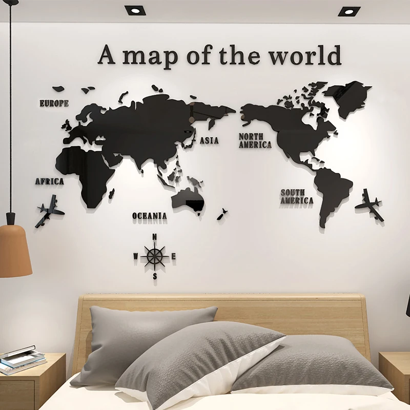3D Crystal Acrylic World Map Wall Stickers European Type Decorative Mirror Wallpaper For Office TV Background | Дом и сад