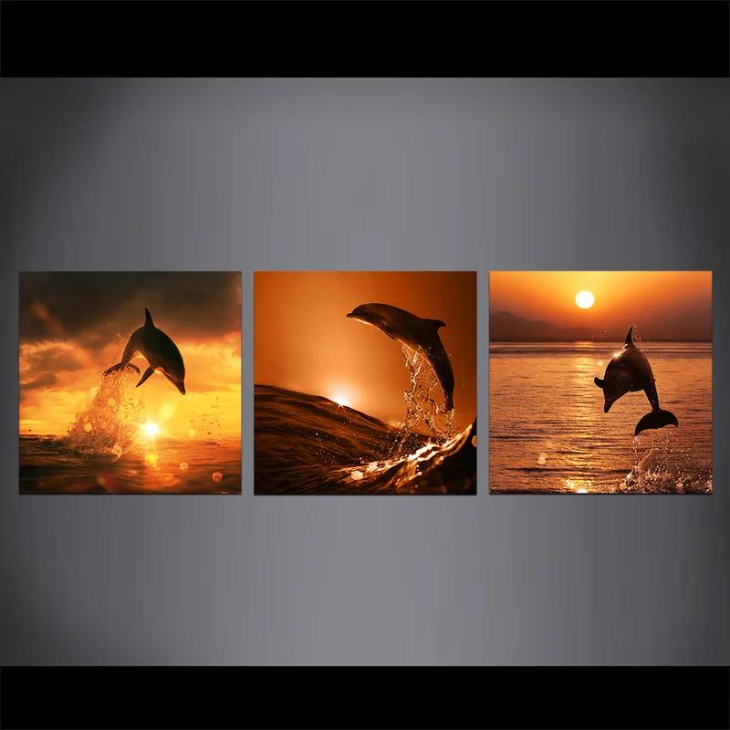 

Canvas Dolphins Jumping Over Ocean Pictures Home Decoration Paintings Poster HD Sunset Prints Wall Art for Living Room