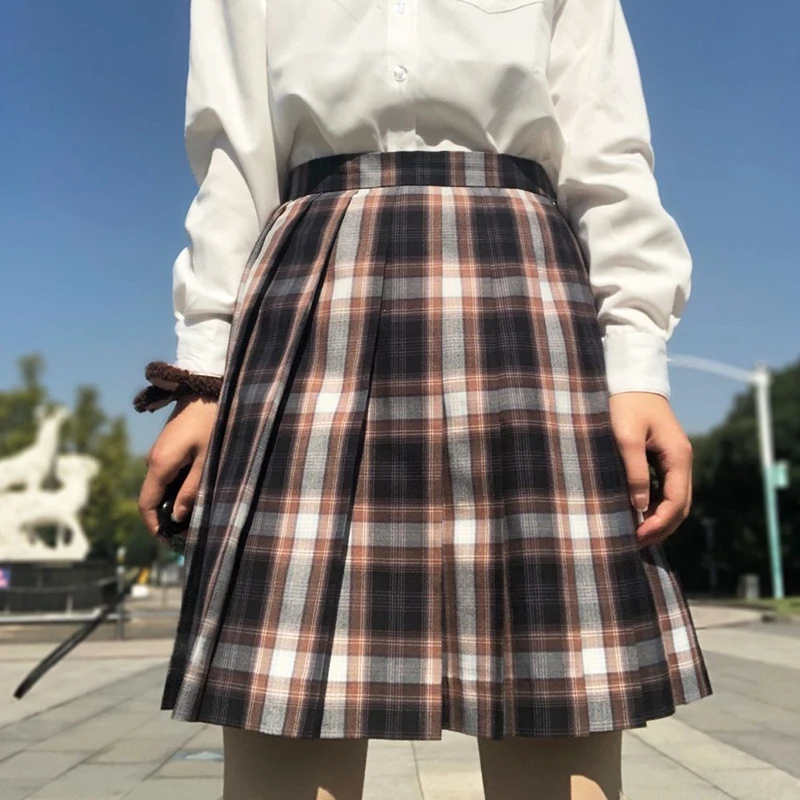 A0062JK плиссированная юбка цвет темный кофе шоколад японская школьная форма Милая