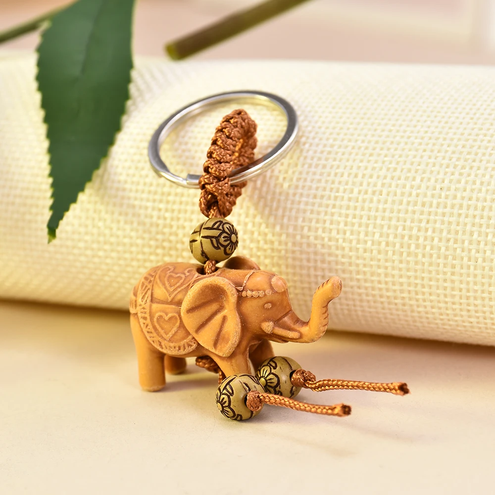 

Women Men Lucky Wooden Elephant Carving Pendant Keychain Religion Chain Key Ring Keyring Jewelry Wholesale cute keychain