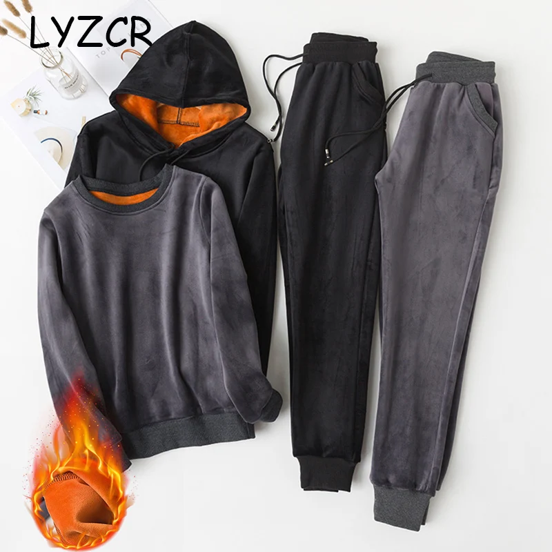 Женский Бархатный спортивный костюм LYZCR теплый плотный комплект из двух