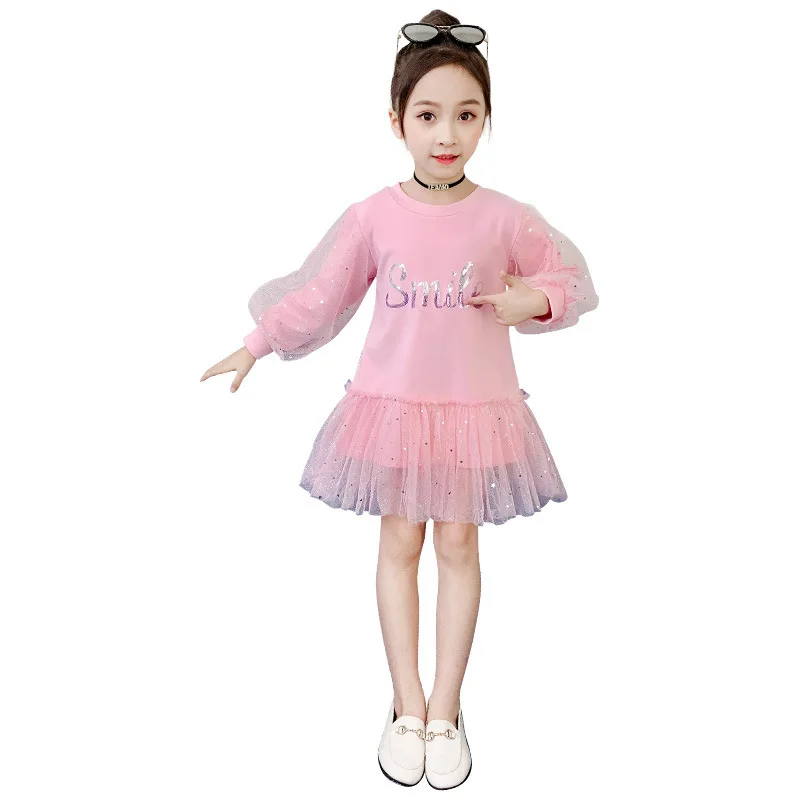 

2021 New Girls 'spring Clothes Girls' Sweet Princess Dress Baby Girls Long Sleeve Dresses Pink Green Party Dress Christmas Dress