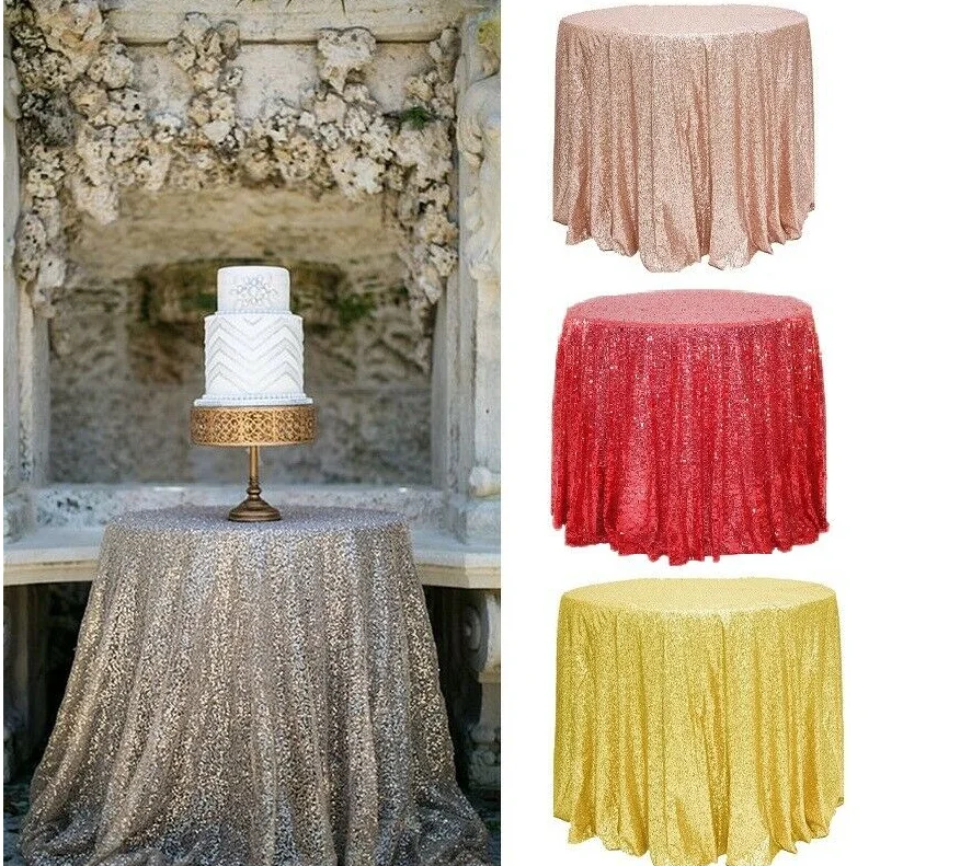 Новинка изысканная круглая скатерть с блестками блестящая Свадебная