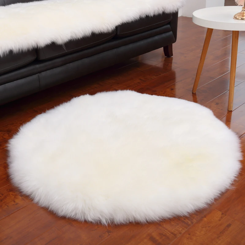 White Round Fur Rugs For Bedroom Furry Mats Living Room Washable Children's Room Floor Carpet Pink Shaggy Sheepskin Home Decor