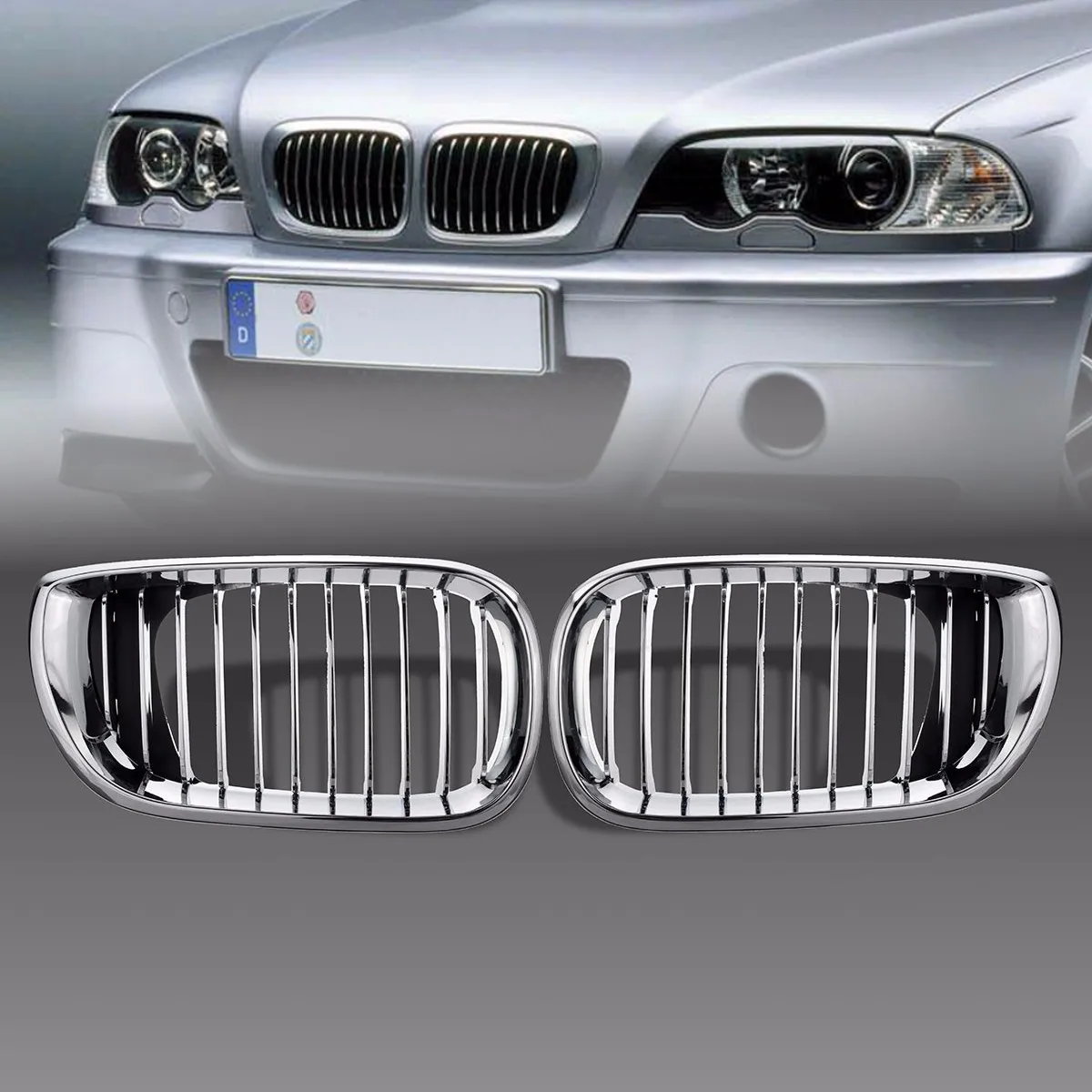 

1 Pair Gloss Black Car Front M-color Kidney Grille Grill For BMW E46 Touring 4-Door 2002-2005 Facelift