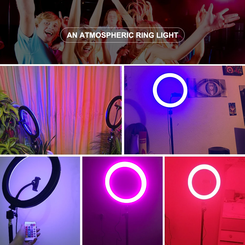 

10 Inch Rgb Video Light 16Colors Rgb Ring Lamp For Phone with Remote Camera Studio Large Light Led USB Ring 26cm for Youtuber