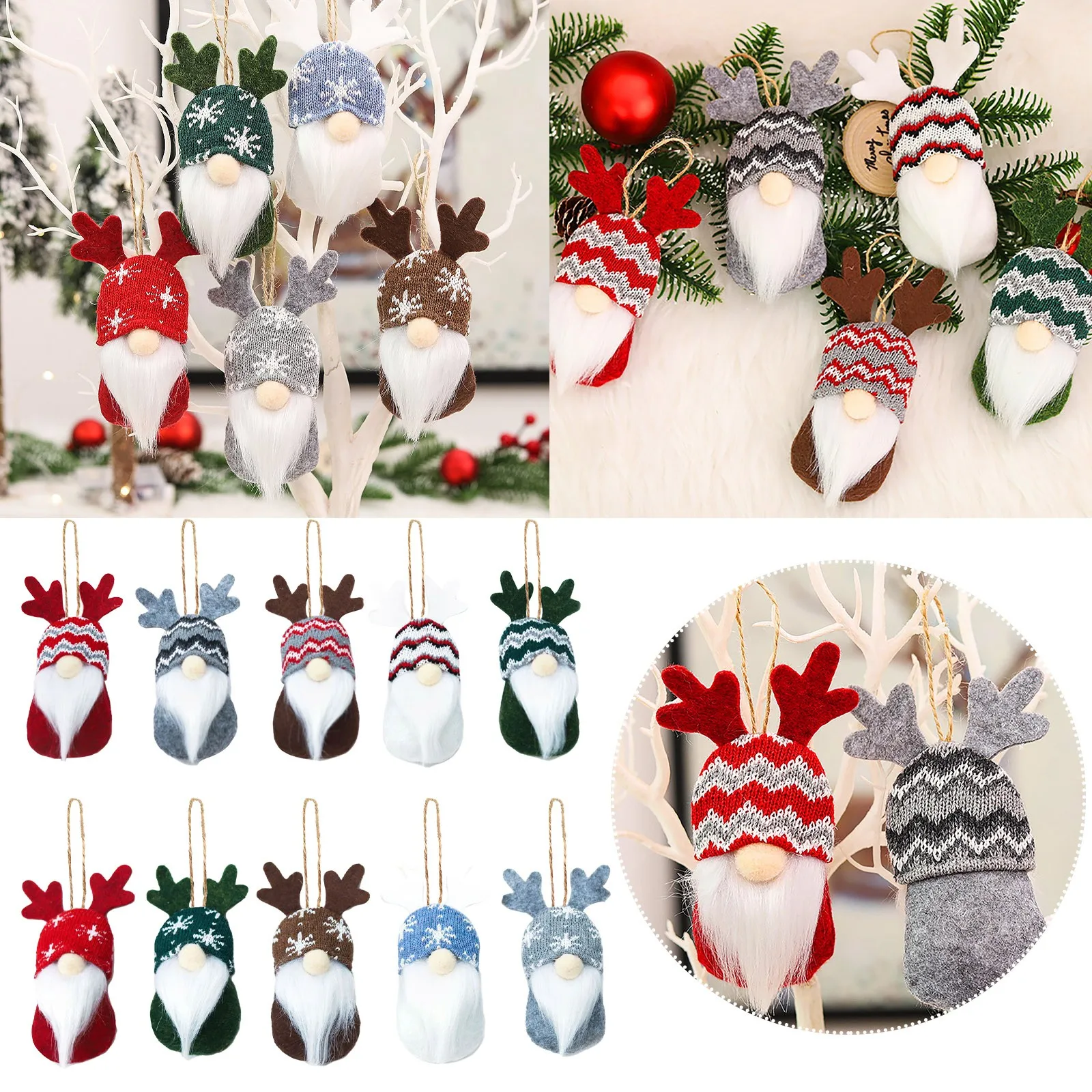 

2 # Кукла без лица для пожилых людей, рога, вязаная шапка, аксессуары для украшения рождественской елки, новогодние подарки 2022, Новый Год 2022, Р...