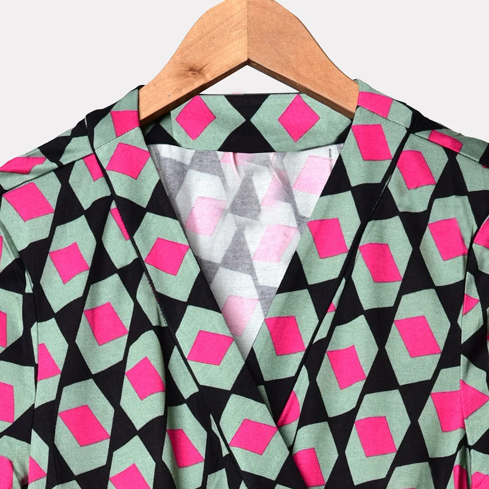 Женское винтажное мини платье с поясом повседневное летнее коротким рукавом и v