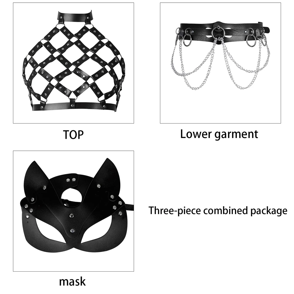 

1 Set Gothic Clothes Body Bondage Cosplay Dance Rave Wear Sexy Lingerie Goth Harness Fashion Bra Stockings Garter Belt