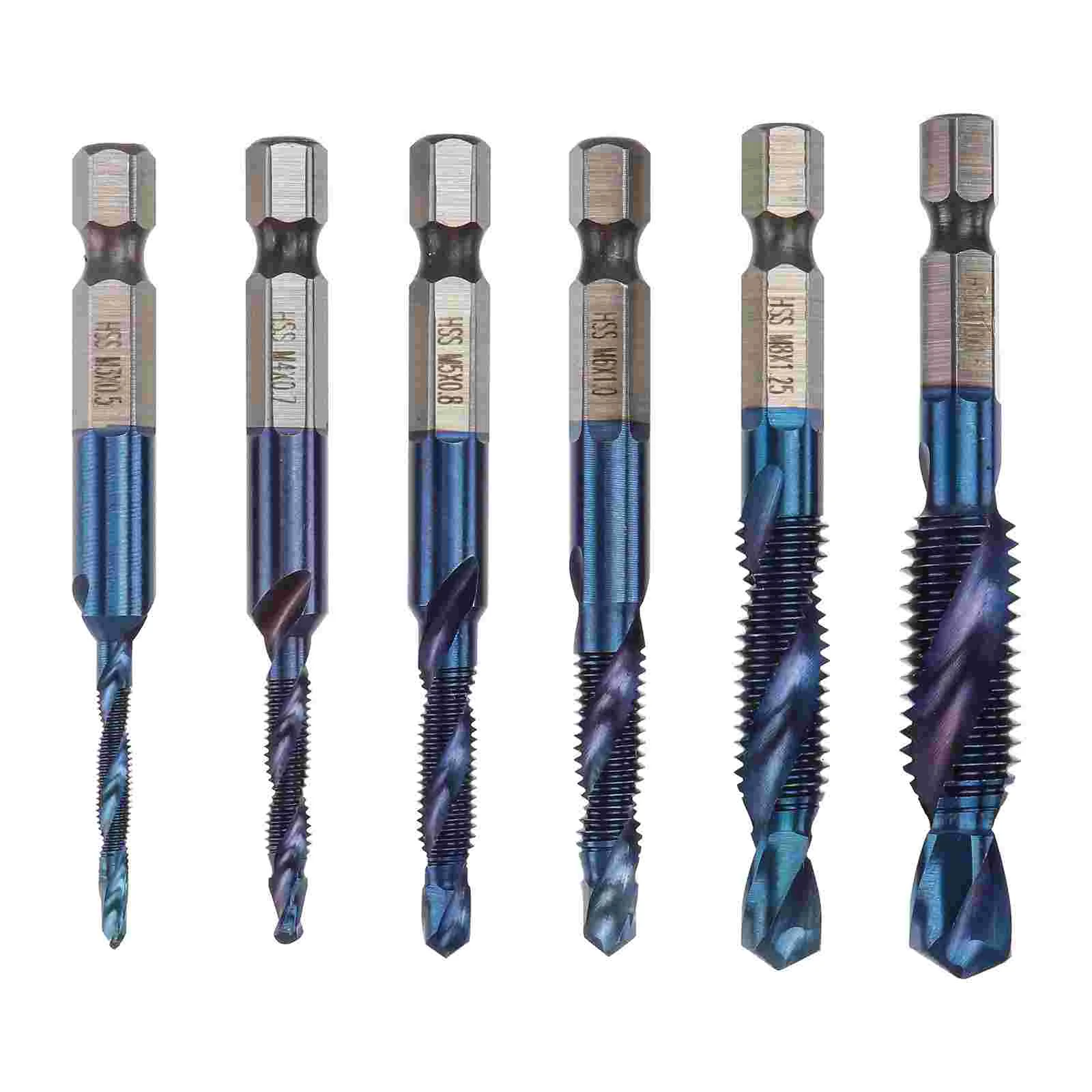 

6Pcs Drill and Tap Bit Metric Thread Drill Bit Set Hex Shanks Screw Tapping Tool