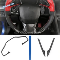 lapetus steering wheel decoration strip cover trim interior refit kit fit for honda civic 2016 2020 red carbon fiber look