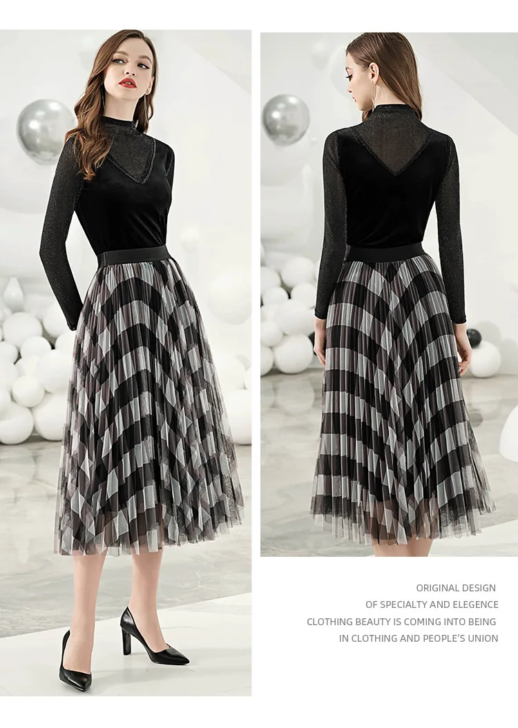 Летняя черная серая длинная клетчатая юбка-пачка из тюля модная новинка 2020