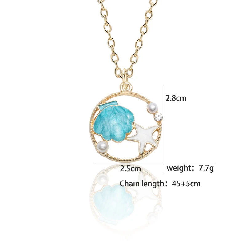 

DIY Shell Hollow Out Round Necklace For Women Girls Lovely Starfish Enamel Crystal Pendant Necklaces Cute Handmade Jewelry Gifts