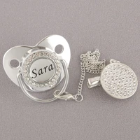 luxury personalized any name baby pacifier clip chains bpa free dummy nipple teat chupeta sucette bling silver infant soother