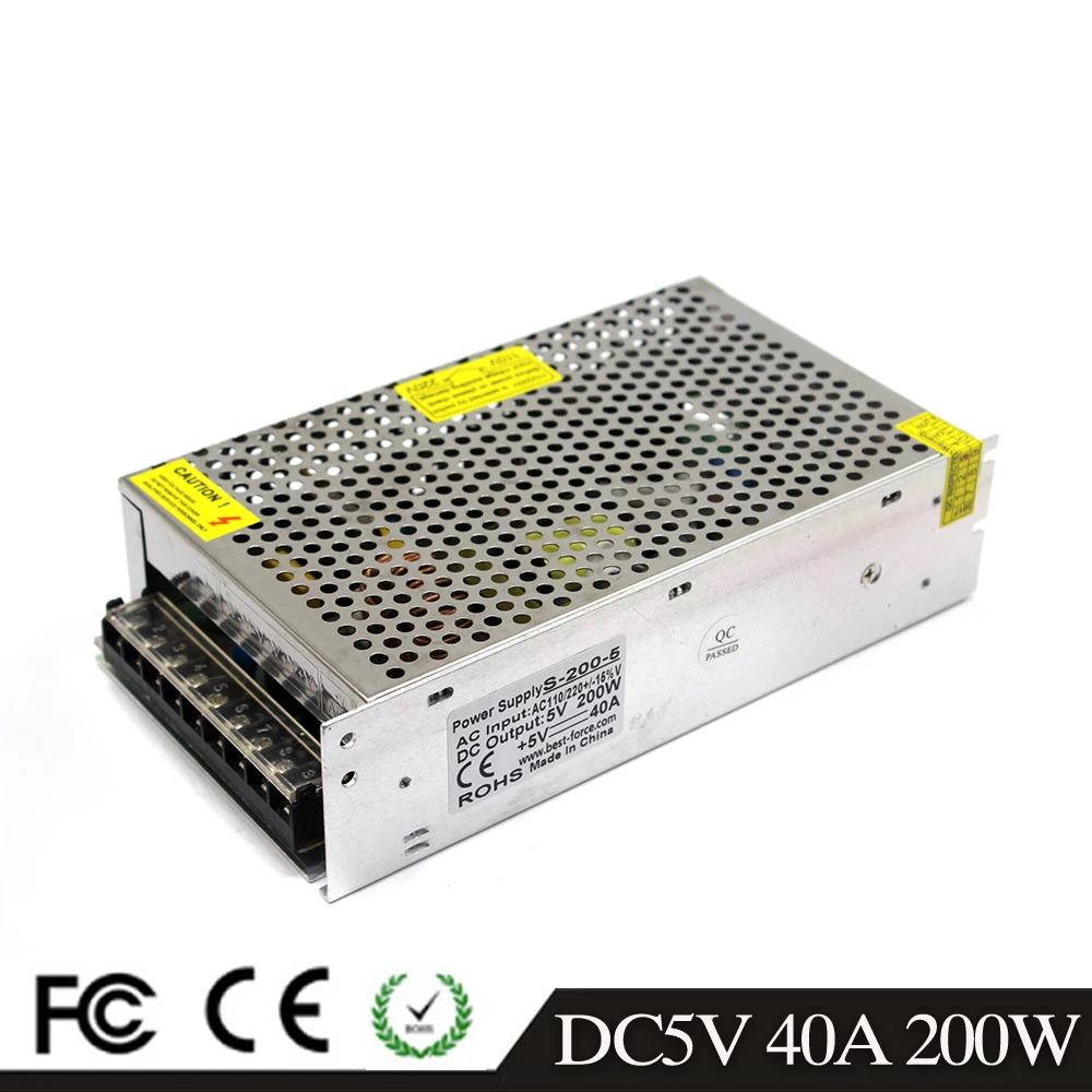 Одиночный выход DC5V выключатель питания 40A 200 Вт Светодиодный светильник драйвера