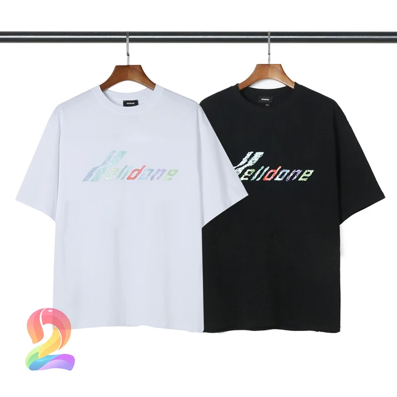 

Summer Men's Clothes We11done Color Letter T-shirts Women's High Quality Round Neck Loose Tees Welldone Fashion Casual T Shirt