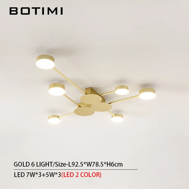 6 Light-Gold BOTIMI Новинка Металлические нерегулярные потолочные светильники для фойе черный потолочный светильник золотой поверхностный монтаж светильник для спальни - Цвет корпуса: 6 Light-Gold