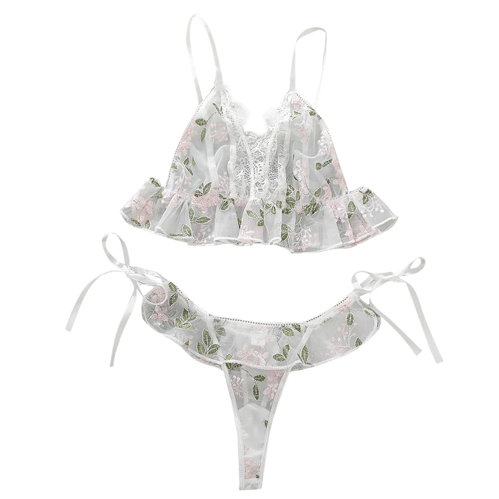 

2021 Sexy See Through Lingerie Women Underwear Set Bra Set String Transparent Bandage Hollow Out Female Bra And Party Set