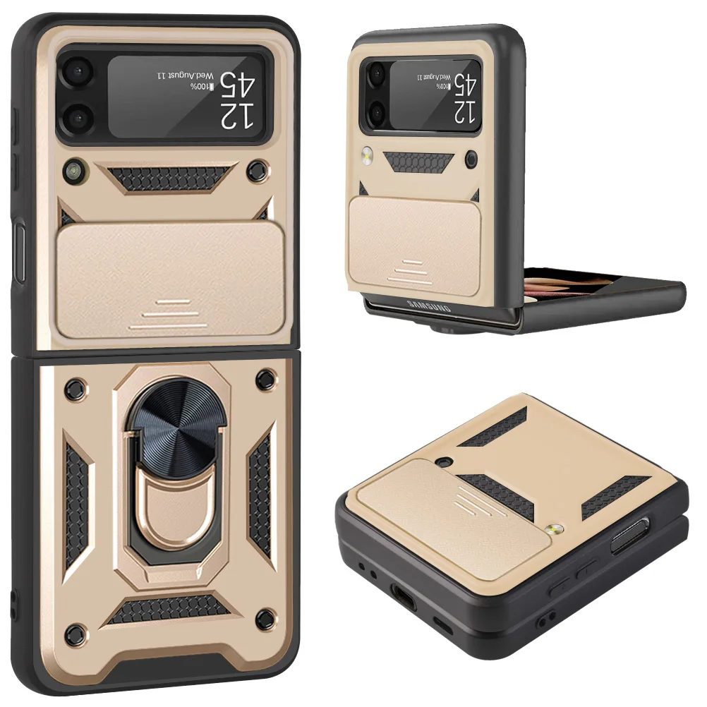 

Luxury Shockproof Armor Phone Case For Samsung Galaxy Z Flip 3 5G Magnetic Protection Anti Fall Push Window Ring Bracket Cover