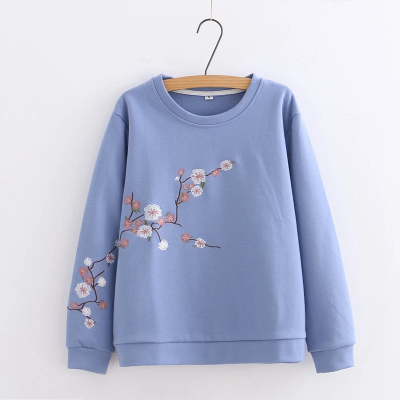 Сливовый цветок вышитый свитер с круглым вырезом в стиле mori girl винтажный пуловер