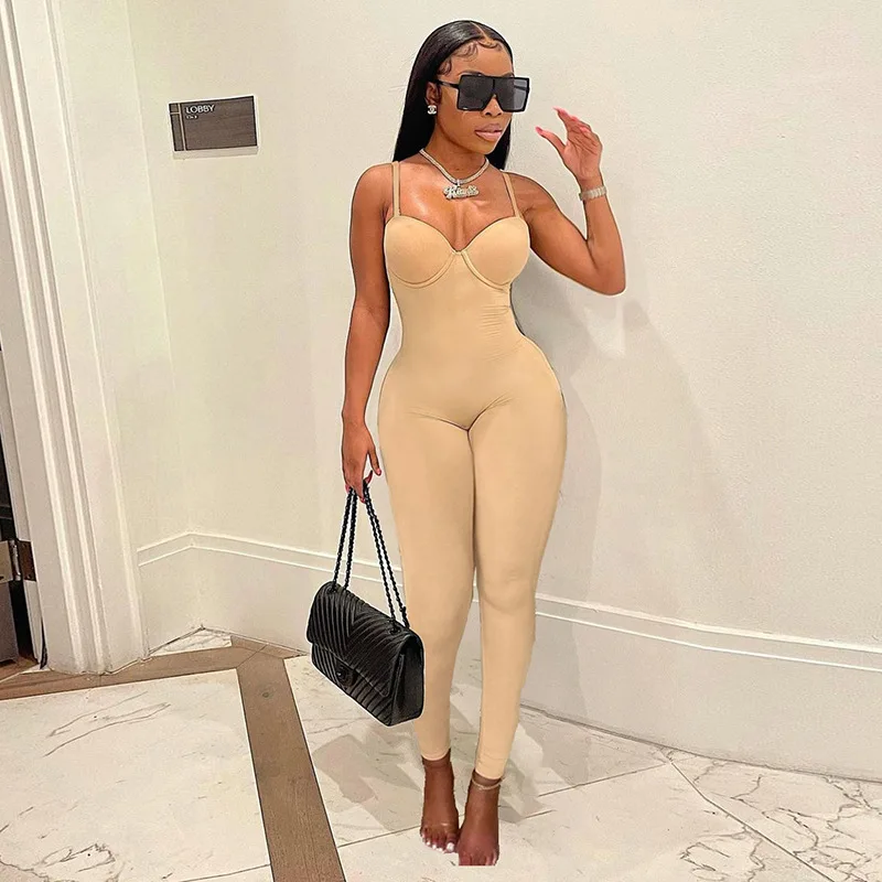 

Fashion Low Cut Strap Sporty Loungewear Jumpsuits Solid Workout Tight 1 Piece Summer Bodycon Rompers Womens Jumpsuit