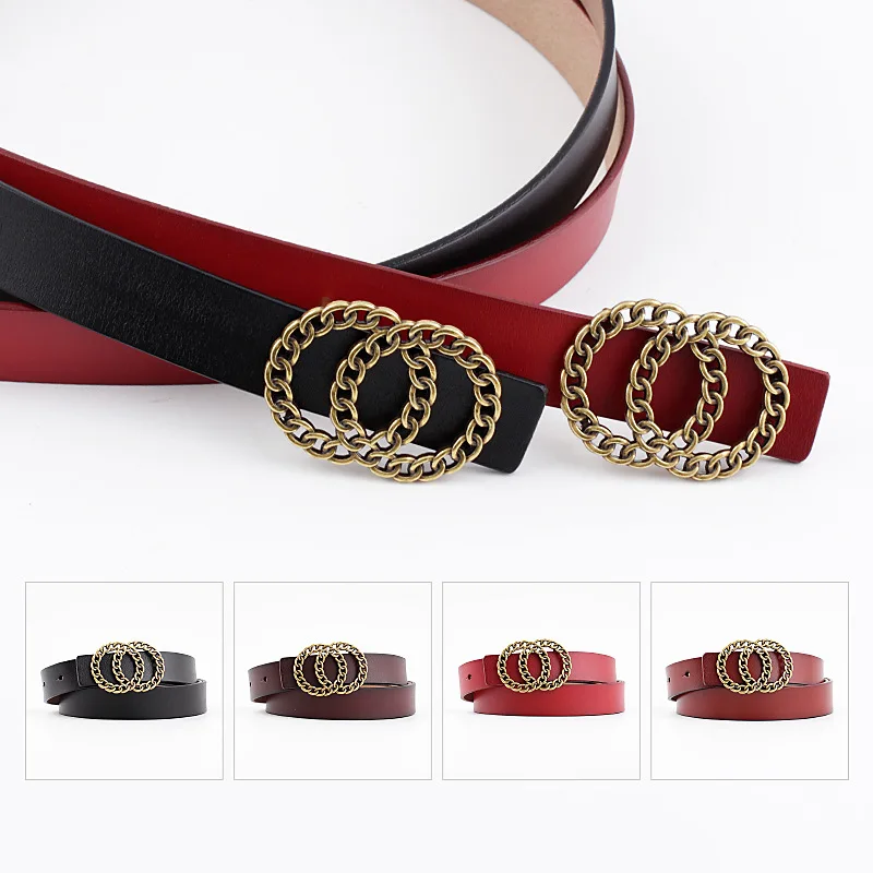 2022 New designer female genuine leather belt double buckle belt cow two-layer leather decorative jeans belts for women QZ0078