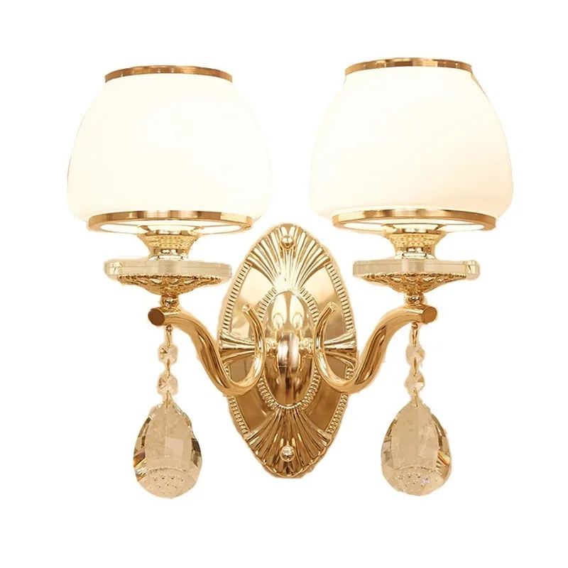 

European Single Double Head Zinc Alloy Crystal Hotel Lamp Indoor Living Room TV Background Wall Bedroom Bedside Gold Wall MJ1114