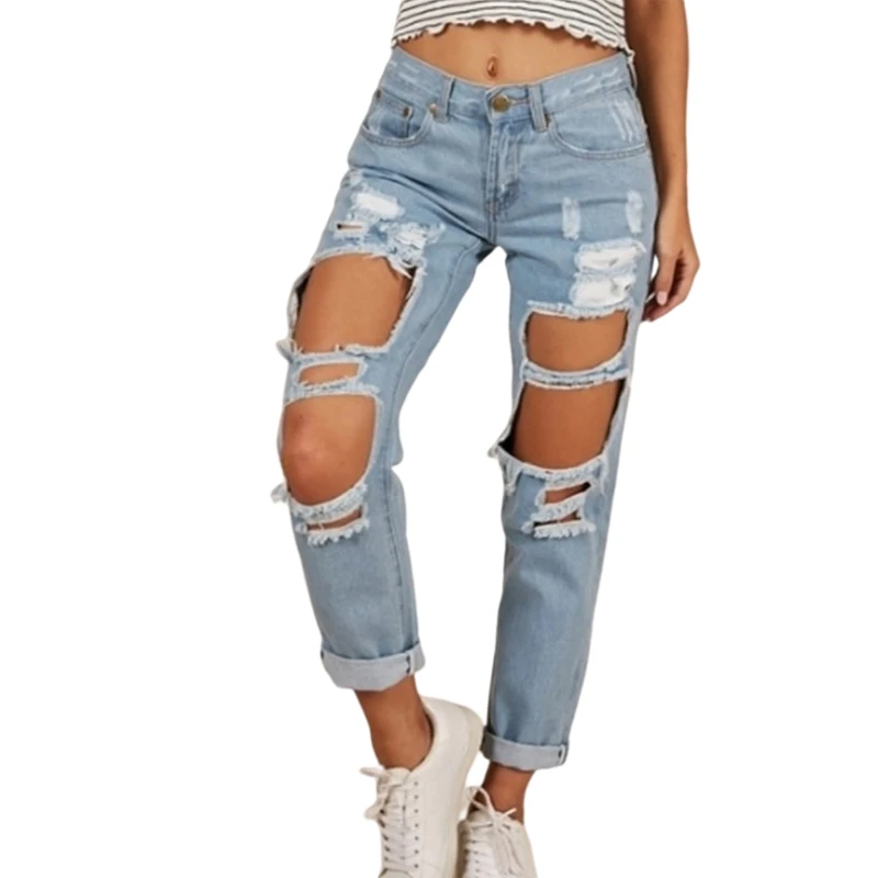 

Streetwear Big Hole Destroyed Baggy Jeans Woman High Waist Ripped Boyfriend Jeans For Women Oversized Broken Denim Jeans Large