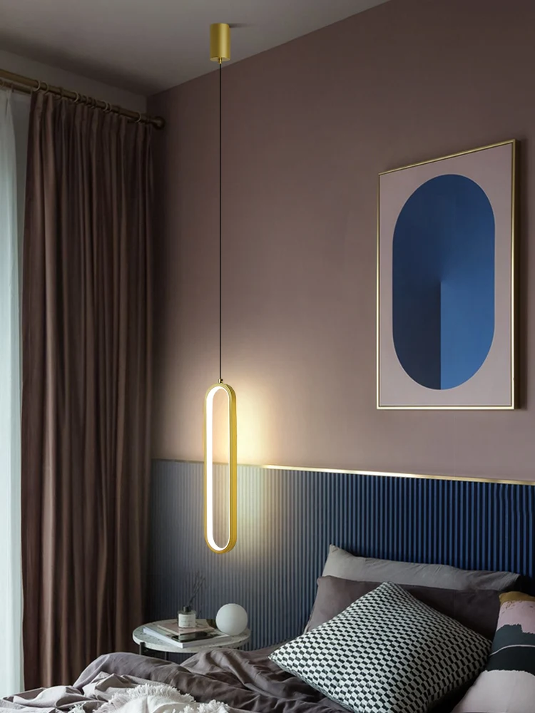 Люстра прикроватная в нордическом простом стиле длинная лампа для спальни