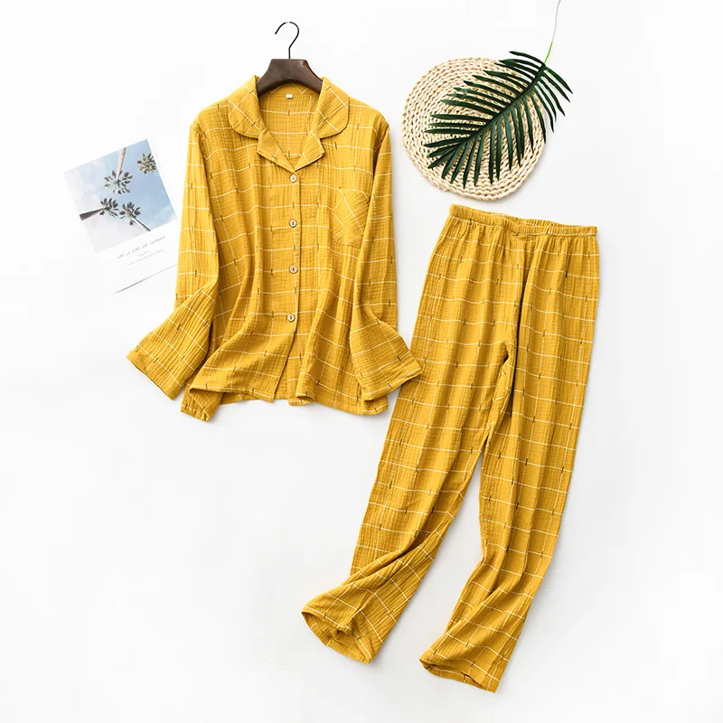 

Новинка японские парные пижамы хлопковая льняная сетчатая весенне-осенняя мужская и женская повседневная домашняя одежда большого размер...