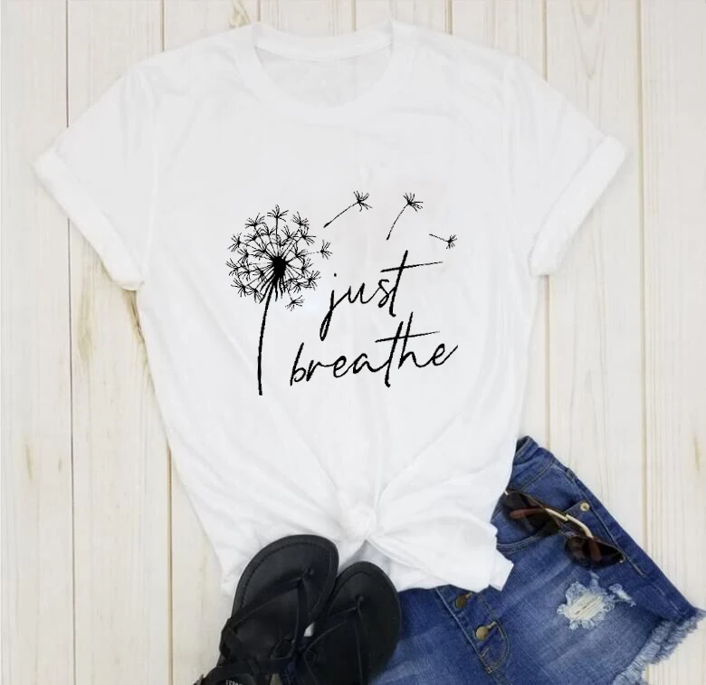 Женская Винтажная Футболка Just Breathe модная футболка из 100% хлопка с забавным