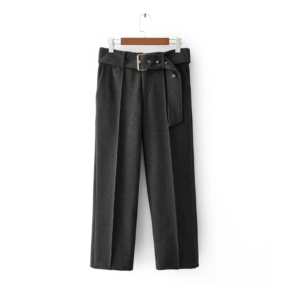 

Autumn/Winter Women Straight Pants Plus Size Wide Leg Trousers Woolen Thick Stretch Bottoms 2021 Casual Clothes With Belt