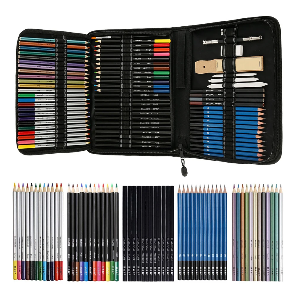S Set Drawing Painting Sketch Kit Watercolor Metallic Oil Pe