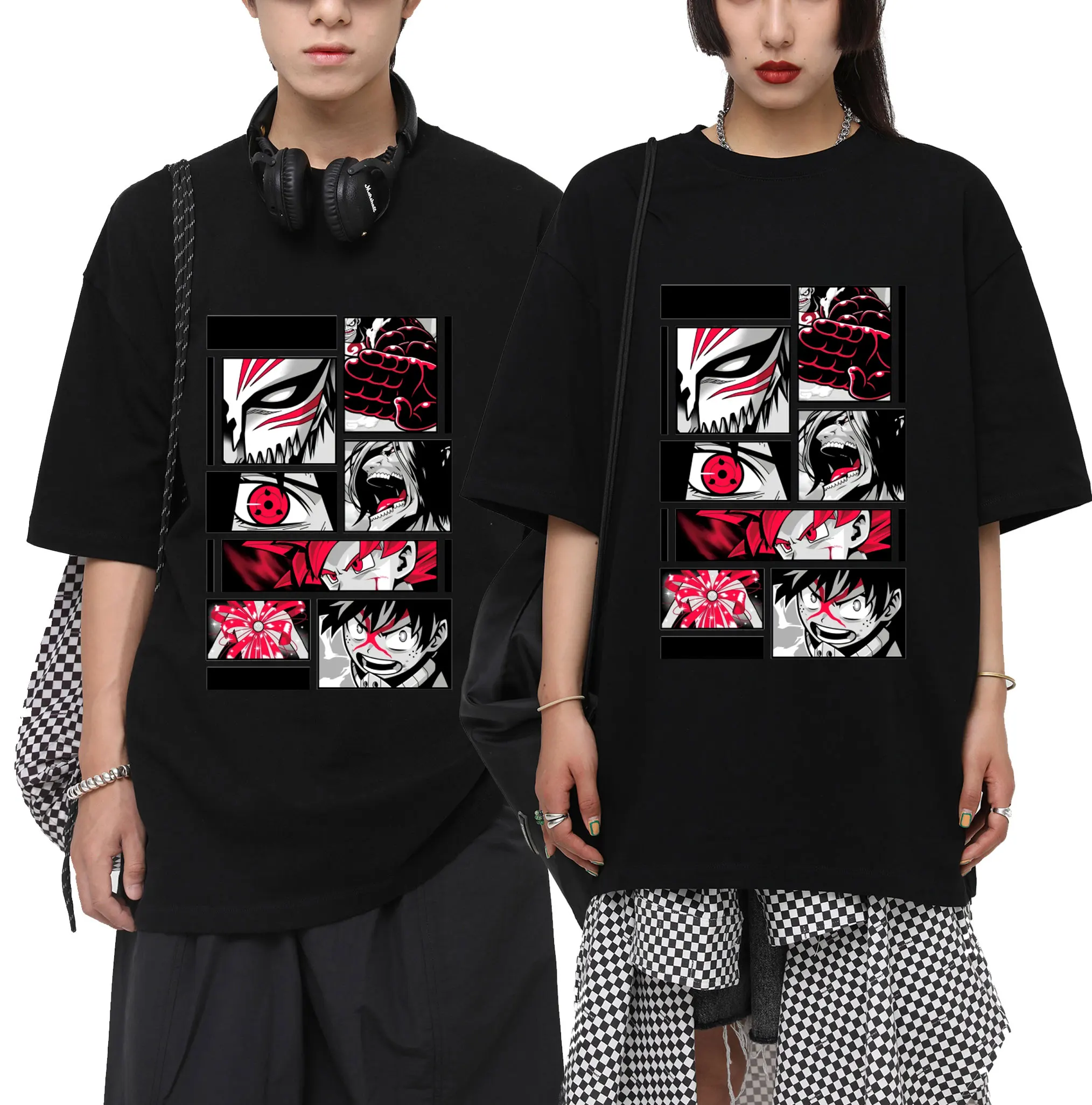 

2021 New Anime Joint Name ONE PIECE and Attack on Titan and My Hero Academia Print T-shirt Fashion Tees Men Women Cotton Tshirt