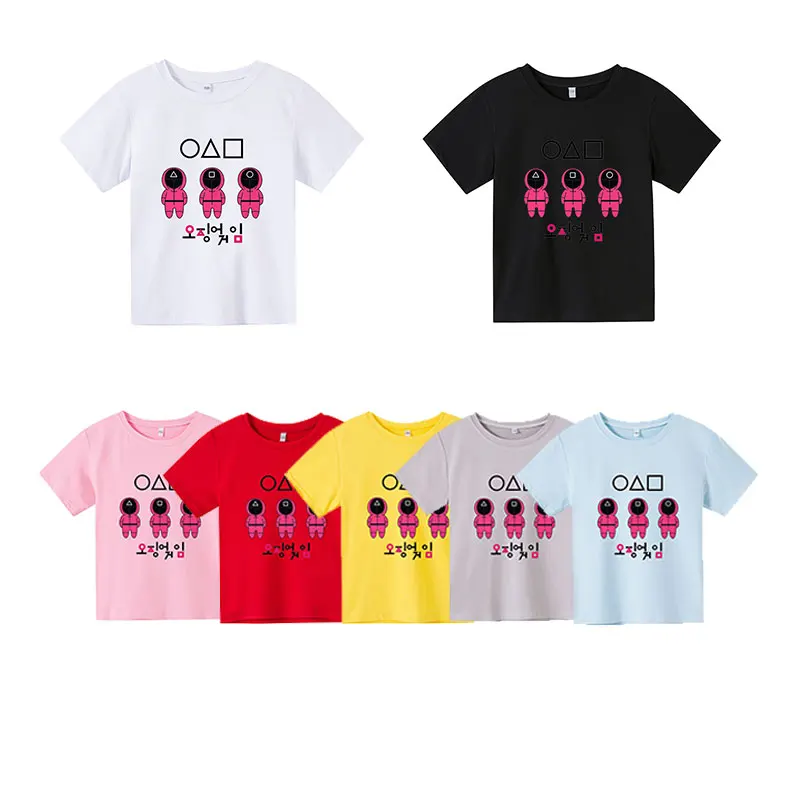 

Лидер продаж 2021, корейский костюм для телеигр, кальмар, детские топы, футболка с принтом цифр для мальчиков и девочек, Повседневная футболка ...