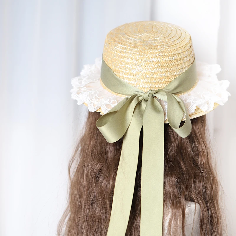 

Summer female new shade straw hat big bowknot LO niang rural wind lolita lolita handmade lace