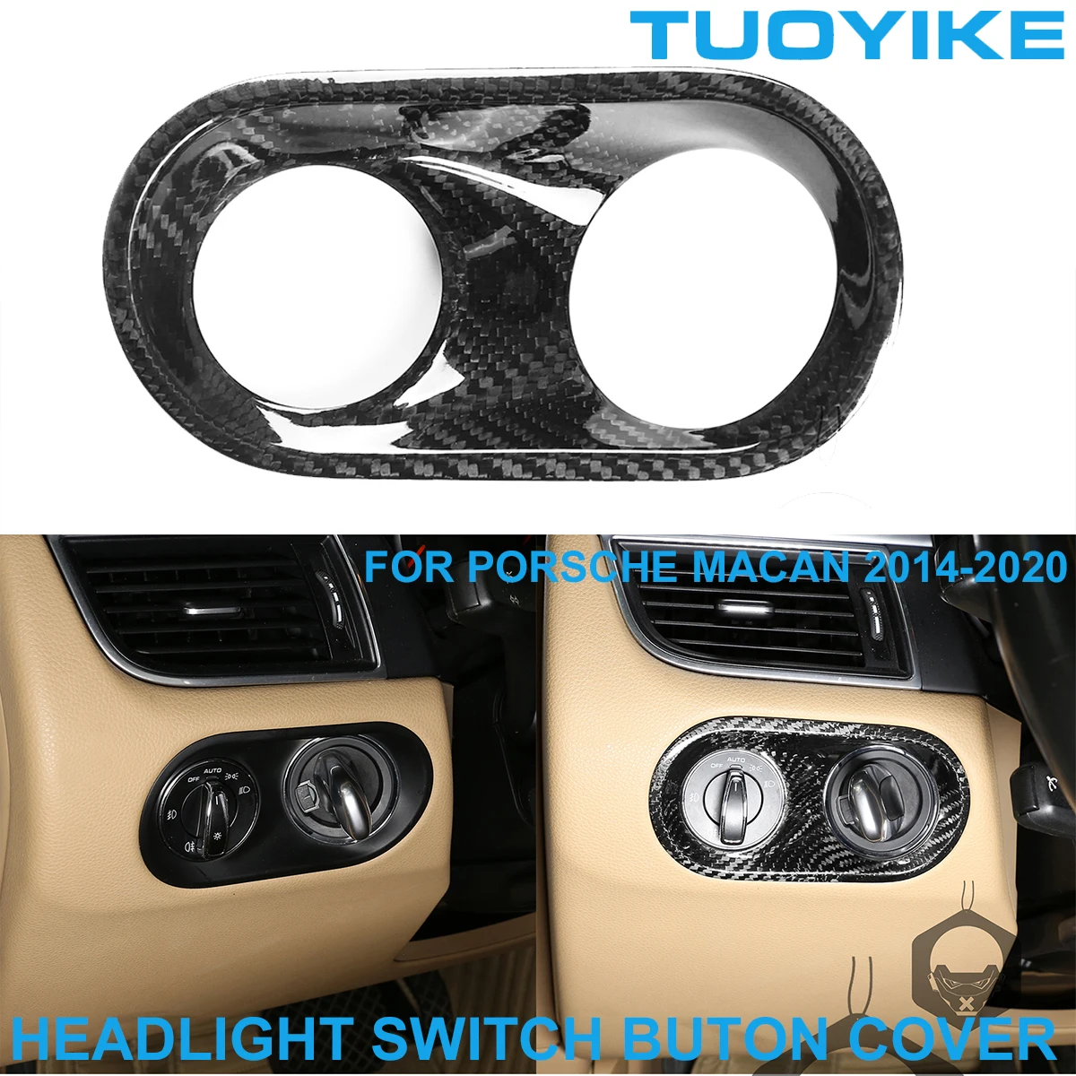 

LHD Real Dry Carbon Fiber Dashboard Headlight Switch Button Cover Panel Trim Decorative Sticker For Porsche Macan 2014-2020