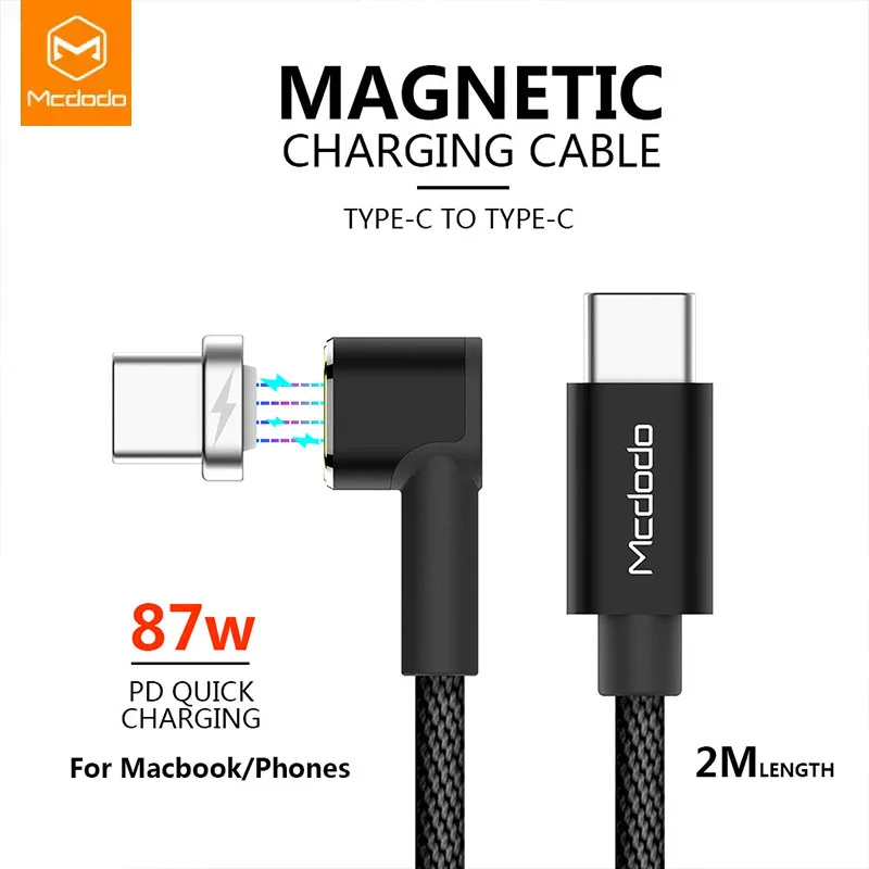 Mcdodo 87 Вт PD USB кабель type C To type-C 4.5A для samsung S10 S9 переключатель Huawei Macbook ноутбук Магнитный USB кабель для зарядки и передачи данных