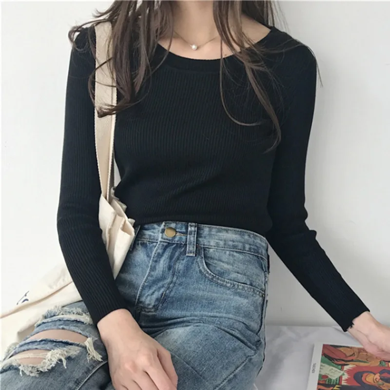 Bottoming Knitted Sweater Women Casual Slim Pullover Tops Autumn Winter Thin O Neck Sweaters | Женская одежда