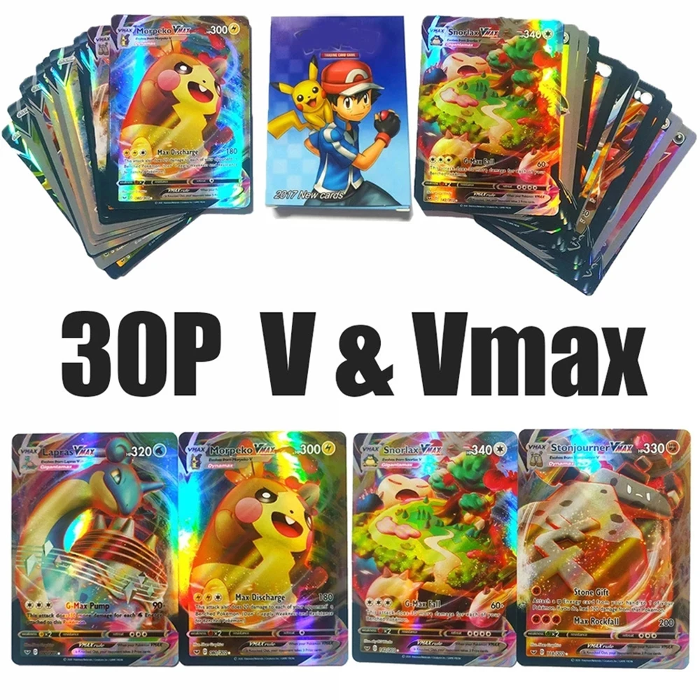 

30PCS Pokemon Cards V Vmax Shining Card English Sword Shield Booster Box Collection Trading Game Card For Childer Kids Toys Gift