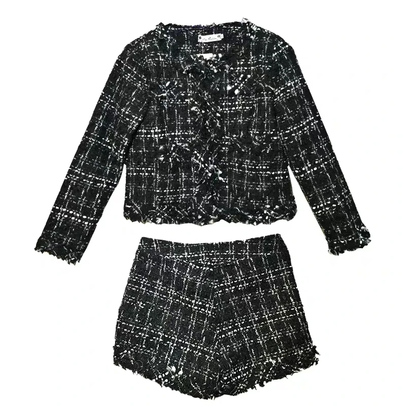 2019 осенне зимний новый корейский женский костюм из двух предметов твидовые шорты