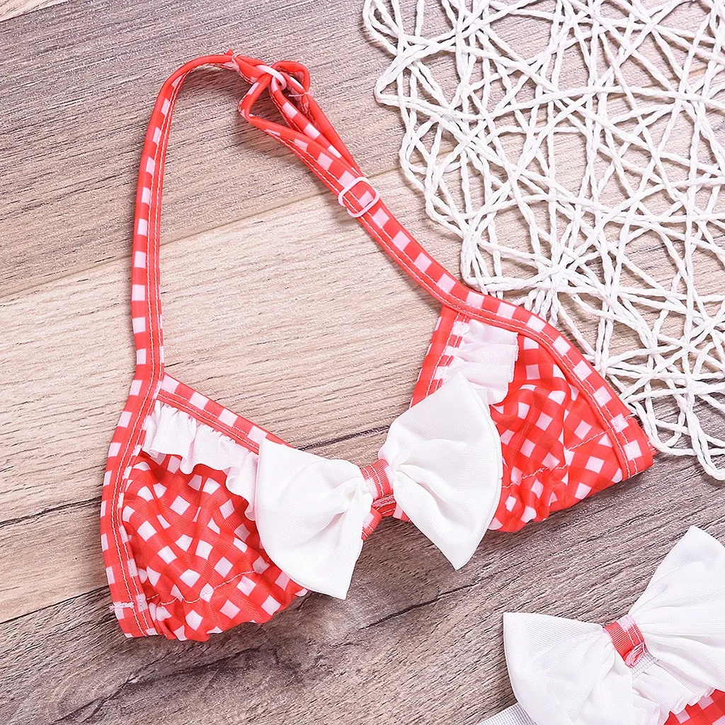 Kawaii/Бикини для девочек красный купальник в горошек малышей милый комплект из 2